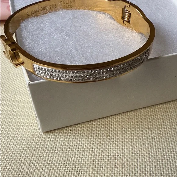 Fashion Bangle Bracelet Gold Bracelet with Silver Crystal Detail - Picture 7 of 10